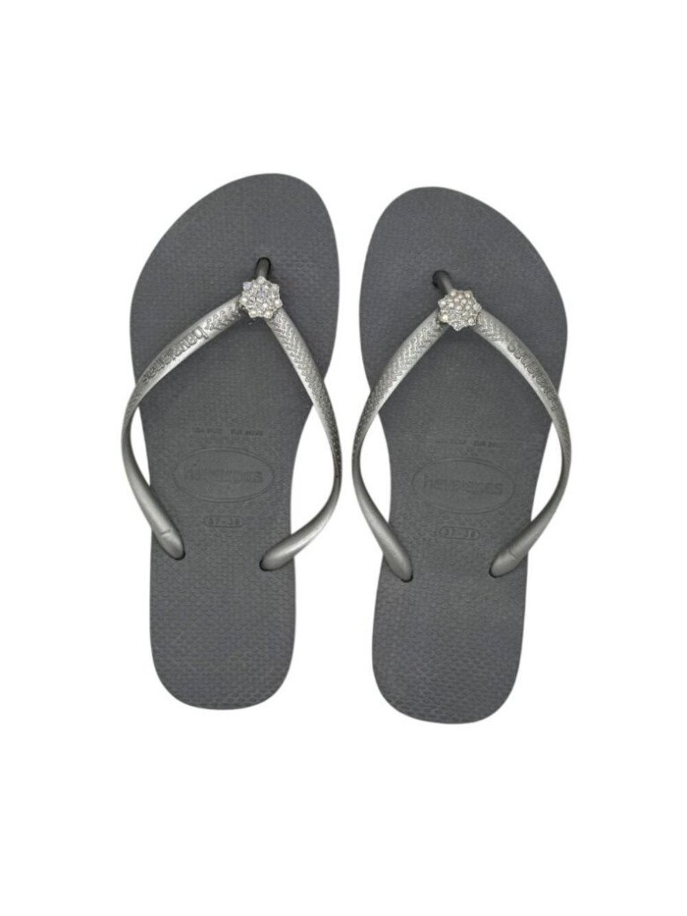 Havaianas Slim Flip Flop (37/38) Silver Rhinestone Detail - Size 7/8